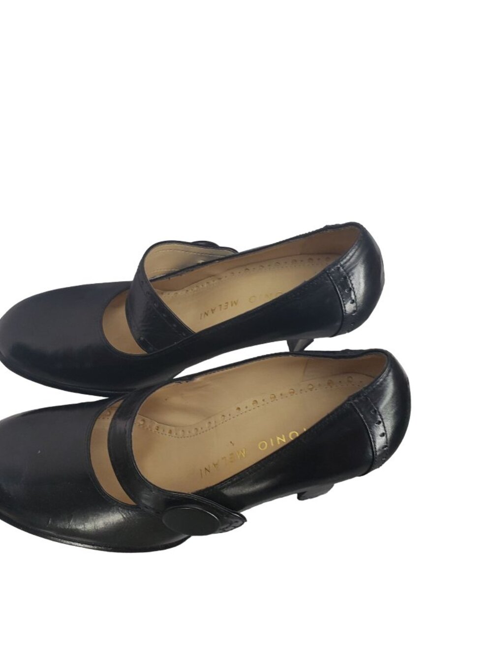 Antonio Melani Black Leather Mary Jane Pumps Size 5.5M With Block Heels